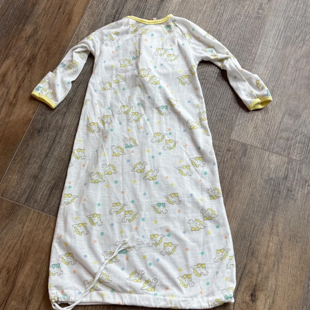 Vintage Carters Baby Dinosaur‎ Print Sleep Gown White Yellow Layette USA 13 lb